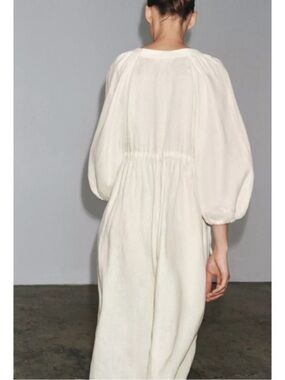 Zara Cream 100% Linen Tunic Dress Sz M *flaw